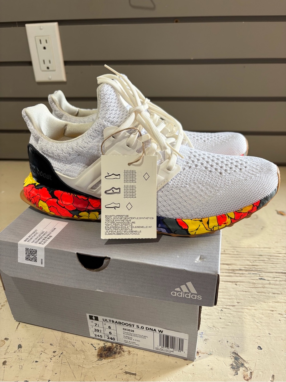 adidas White Ultraboost with Red & Yellow Floral Midsole